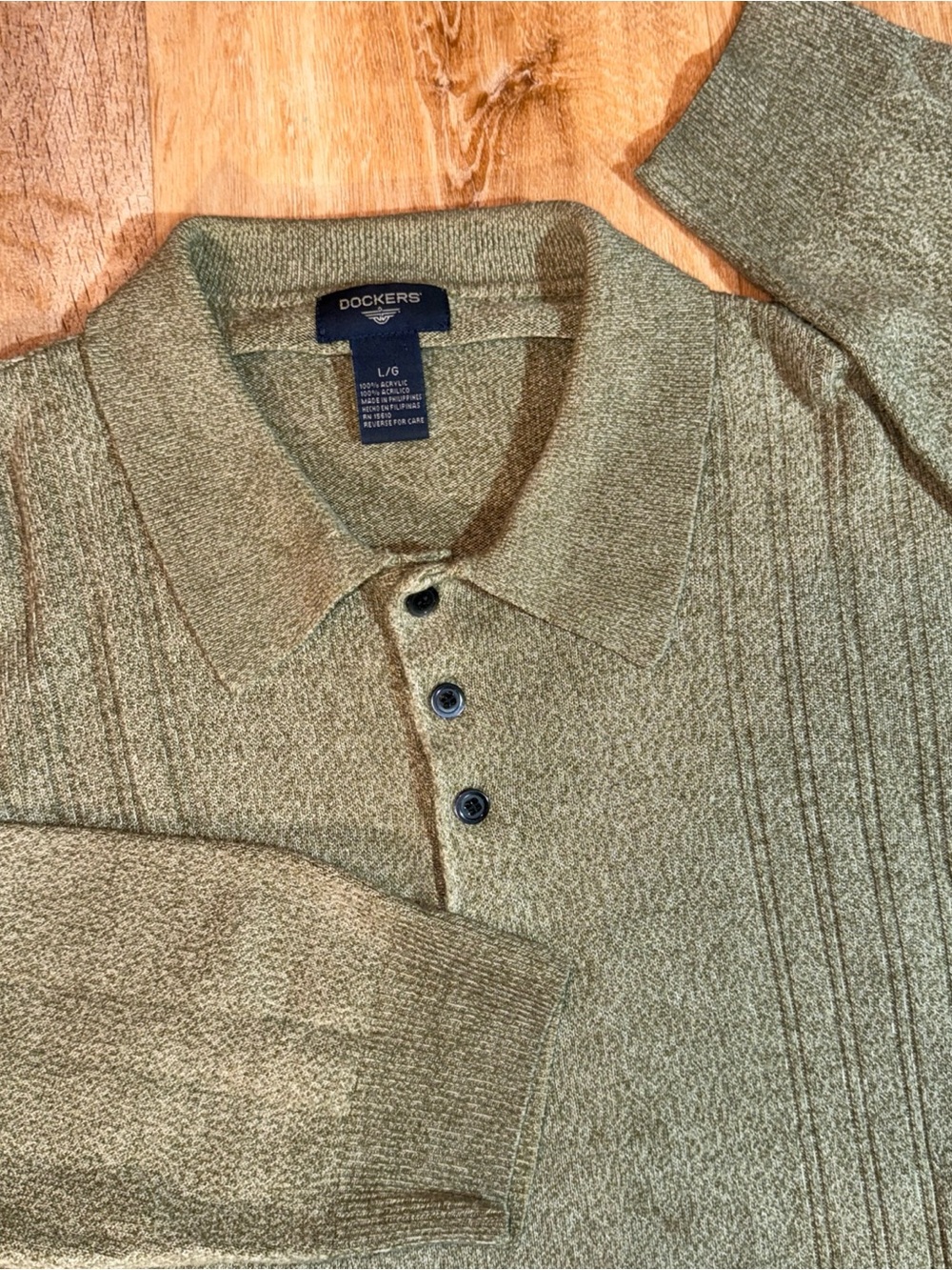 Dockers Polo Sweater Mens Large Light Green Diamond Acrylic Tight Knit Ribbed L